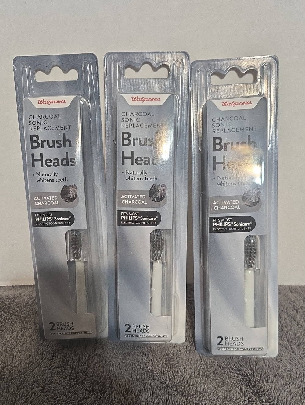 3 Walgreens Charcoal Sonic Replacement 2 Brush Heads